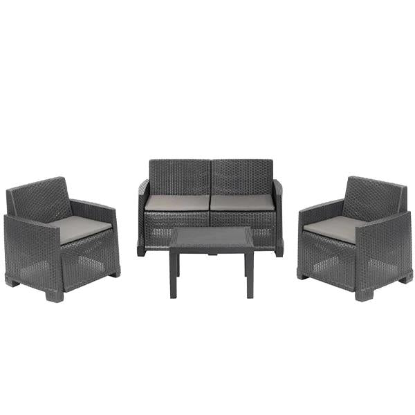 MAURY'S SET DA GIARDINO ISEO CON EFFETTO RATTAN CON CUSCINI IN COLORE ANTRACITE