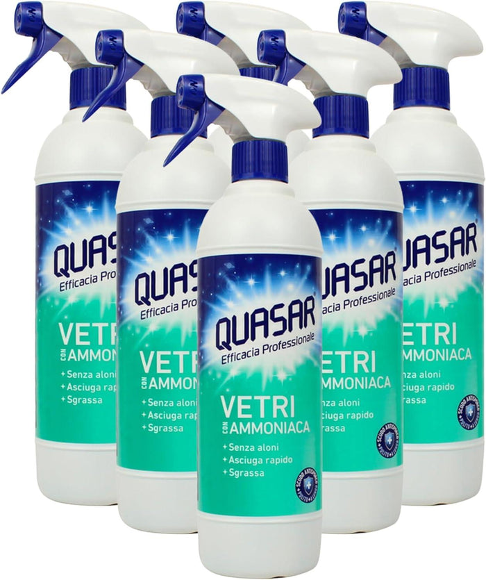 QUASAR SPRAY DETERGENTE VETRI SET 6 PZ X 580 ML CON AMMONIACA SPRAY