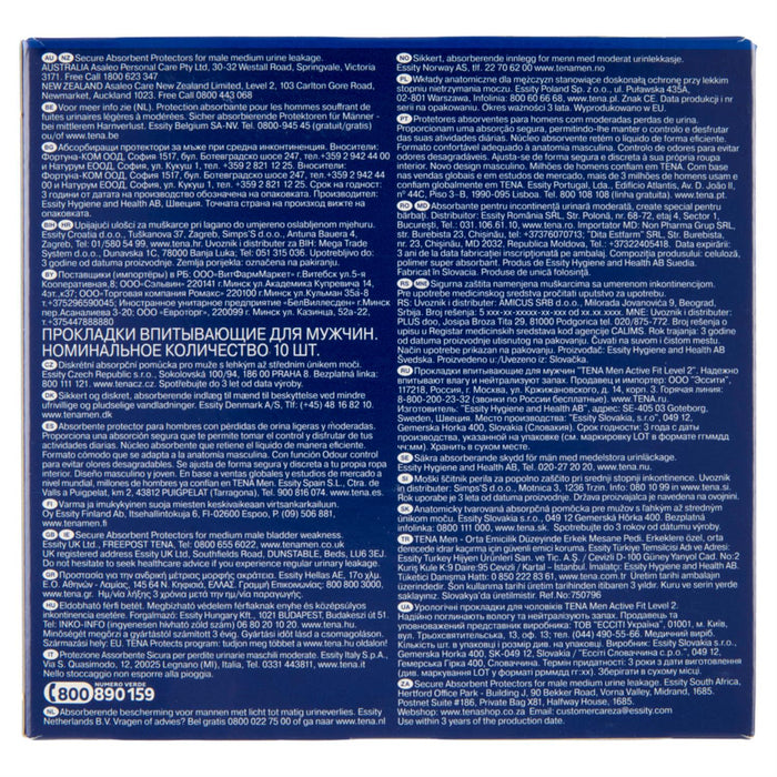 ASSORBENTI TENA MEN ACTIVE FIT LEVEL 2 SET 6 CONFEZIONI DA 10 PEZZI