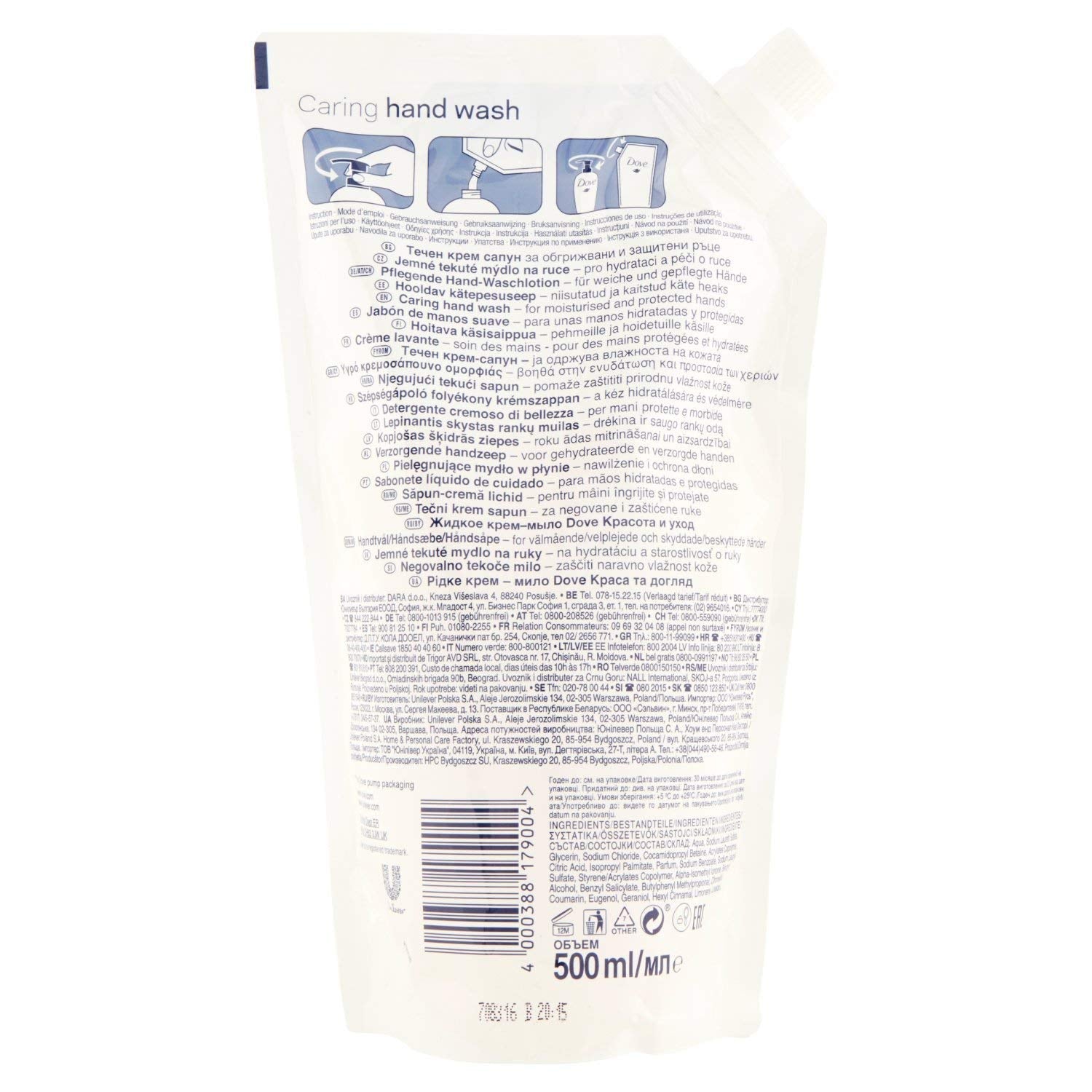 DOVE RICARICA 10 PZ SAPONE LIQUIDO MANI ORIGINALE 500ML