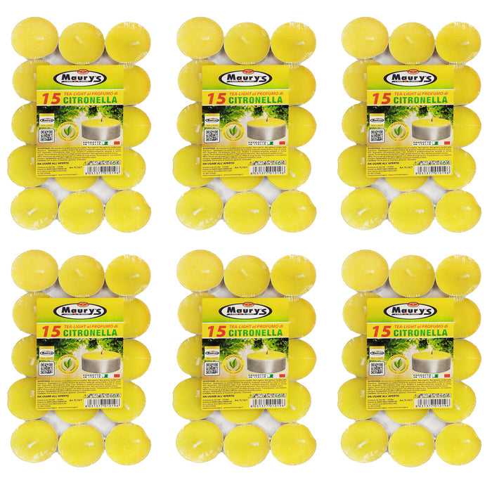 MAURY'S CANDELINE TEA LIGHT 90 PZ GIALLE CON OLIO DI CITRONELLA E BASE IN METALLO