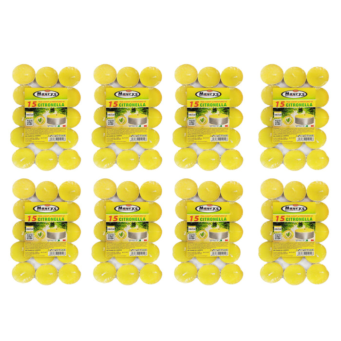 MAURY'S CANDELINE TEA LIGHT 120 PZ GIALLE CON OLIO DI CITRONELLA E BASE IN METALLO