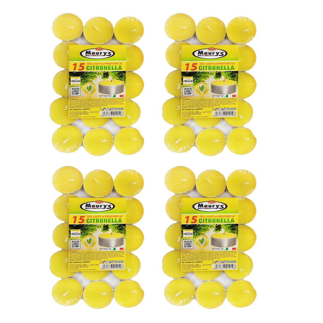 MAURY'S CANDELINE TEA LIGHT 60 PZ GIALLE CON OLIO DI CITRONELLA E BASE IN METALLO