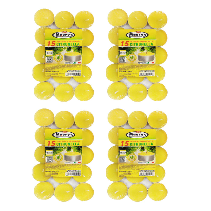 MAURY'S CANDELINE TEA LIGHT 60 PZ GIALLE CON OLIO DI CITRONELLA E BASE IN METALLO