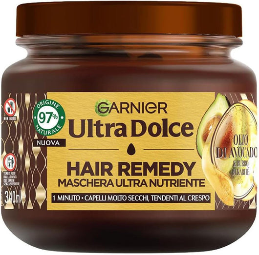 SET 3 GARNIER ULTRA DOLCE MASCHERA NUTRIENTE PER CAPELLI SECCHI E CRESPI IN 1 MINUTO AVOCADO E BURRO DI KARITÉ 340 ML