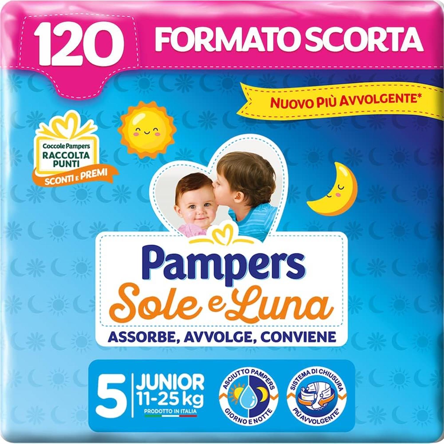 PANNOLINI PAMPERS SOLE E LUNA CONFEZIONE DA 120 PEZZI NEW JUNIOR TAGLIA 5