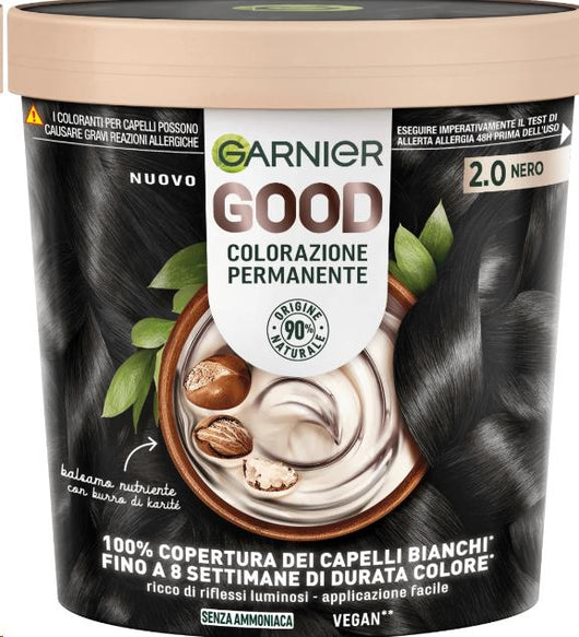 SET 3 GARNIER GOOD TINTA CAPELLI 2.0 NERO COLORAZIONE PERMANENTE SENZA AMMONIACA 90% NATURALE