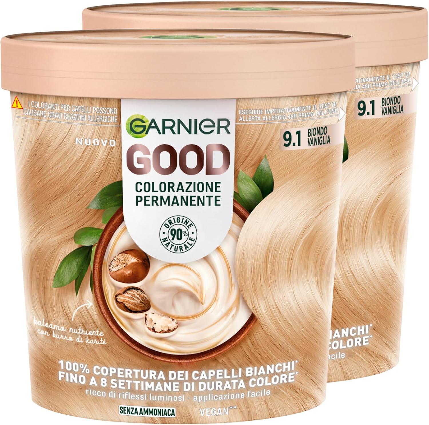 SET 2 GARNIER GOOD TINTA CAPELLI 9.1 BIONDO VANIGLIA COLORAZIONE PERMANENTE SENZA AMMONIACA 90% NATURALE