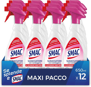 SMAC MAXI PACCO 12 PZ SPRAY SGRASSATORE 650 ML DISINFETTANTE CON CANDEGGINA