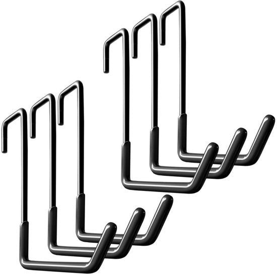 Sistema di appoggio per biciclette a forma di S con ganci per garage, adatto per l'immagazzinamento di maniglie, scale, pneumatici, funi e oggetti vari (6 pezzi, nero).