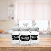 TRIS BARATTOLI IN VETRO CON TAPPO IN CERAMICA A CUORE DA 1000 ML 11X21 CM SALE,ZUCCHERO E CAFFÈ
