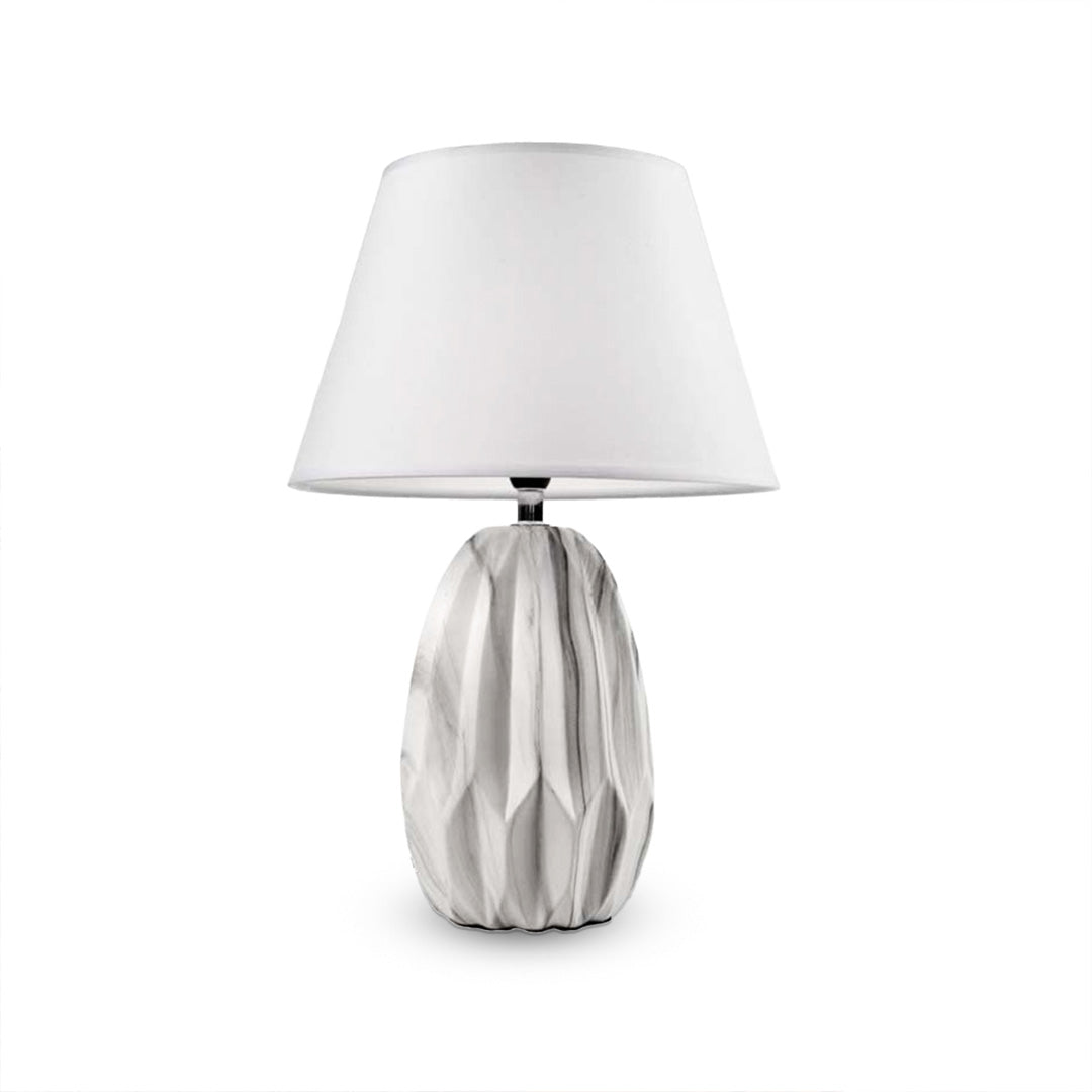 LAMPADA DA TAVOLO IN CERAMICA CON BASE EFFETTO MARMO DA 42 CM IN COLORE BIANCO