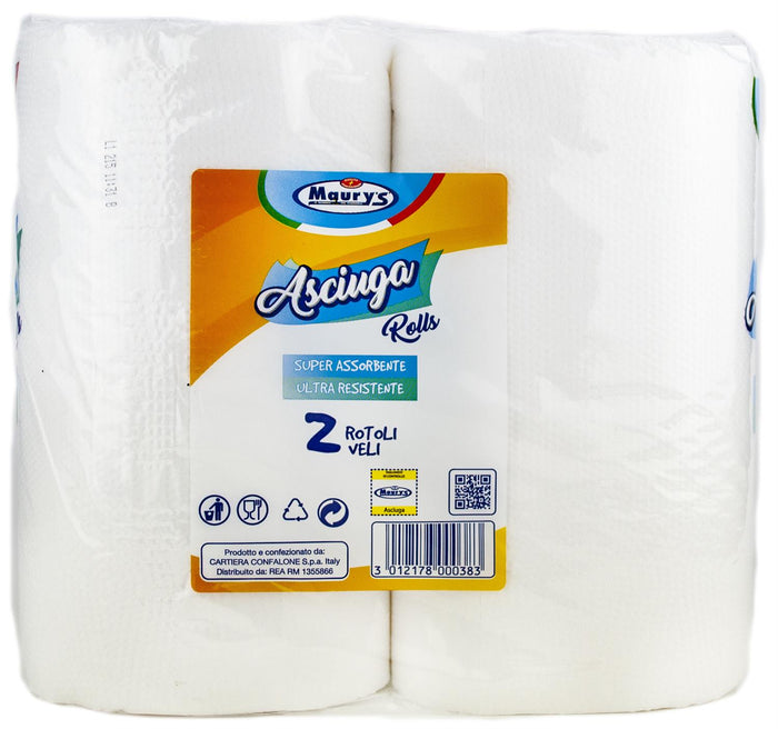 MAURY'S CARTA ASCIUGATUTTO CUCINA 12 ROTOLI 2 VELI ASCIUGAROLLS 380GR