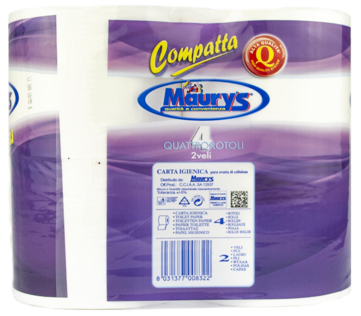 MAURY'S CARTA IGIENICA 36 ROTOLI 2 VELI COMPATTA 780GR ALTA QUALITÀ