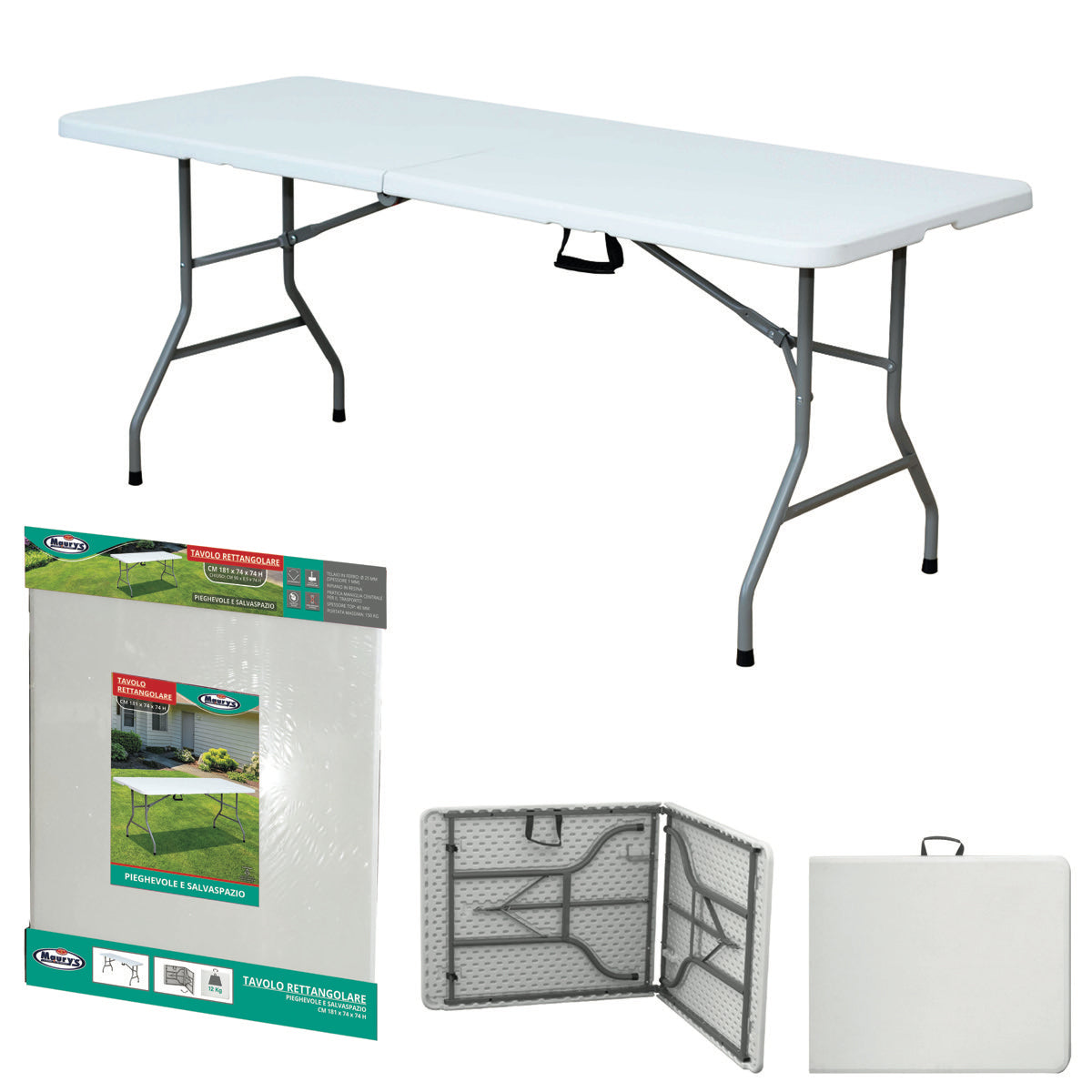 MAURY'S TAVOLO PICNIC RETTANGOLARE PIEGHEVOLE CAMPING 181 X 74 X H74 CM