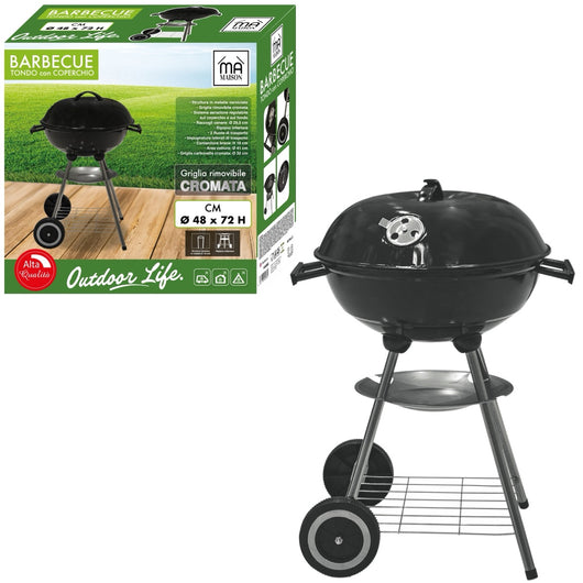 BARBECUE TONDO CON COPERCHIO CM.48X72 H CON GRIGLIA CROMATA RIMOVIBILE