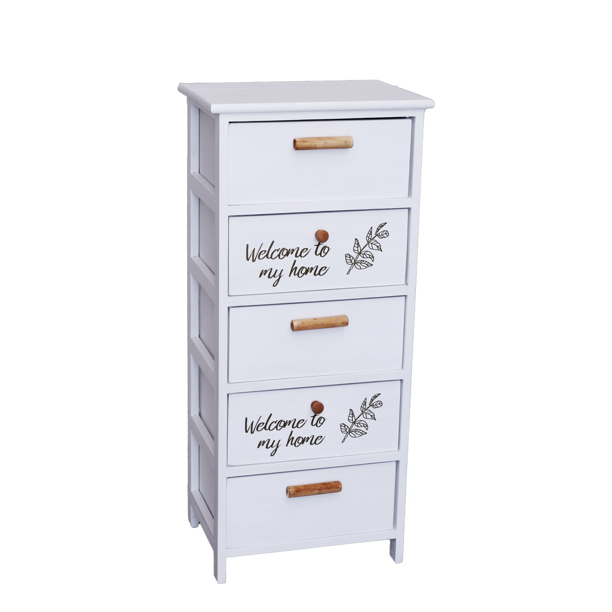 MAURY'S WELCOME MOBILE A 5 CASSETTI 40X29X90 CM IN COLORE BIANCO CON SCRITTE