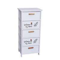 MAURY'S WELCOME MOBILE A 5 CASSETTI 40X29X90 CM IN COLORE BIANCO CON SCRITTE