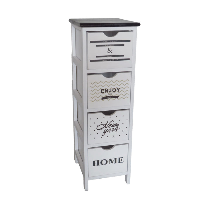 MAURY'S MOBILE ENJOY DA ARREDO SLIM IN LEGNO BIANCO CON SCRITTE E TOP NERO DIMENSIONI 26 X 32 X 81 CM