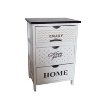 ENJOY MOBILE A 3 CASSETTI SLIM 40X29X58 CM BIANCO CON SCRITTE E TOP NERO
