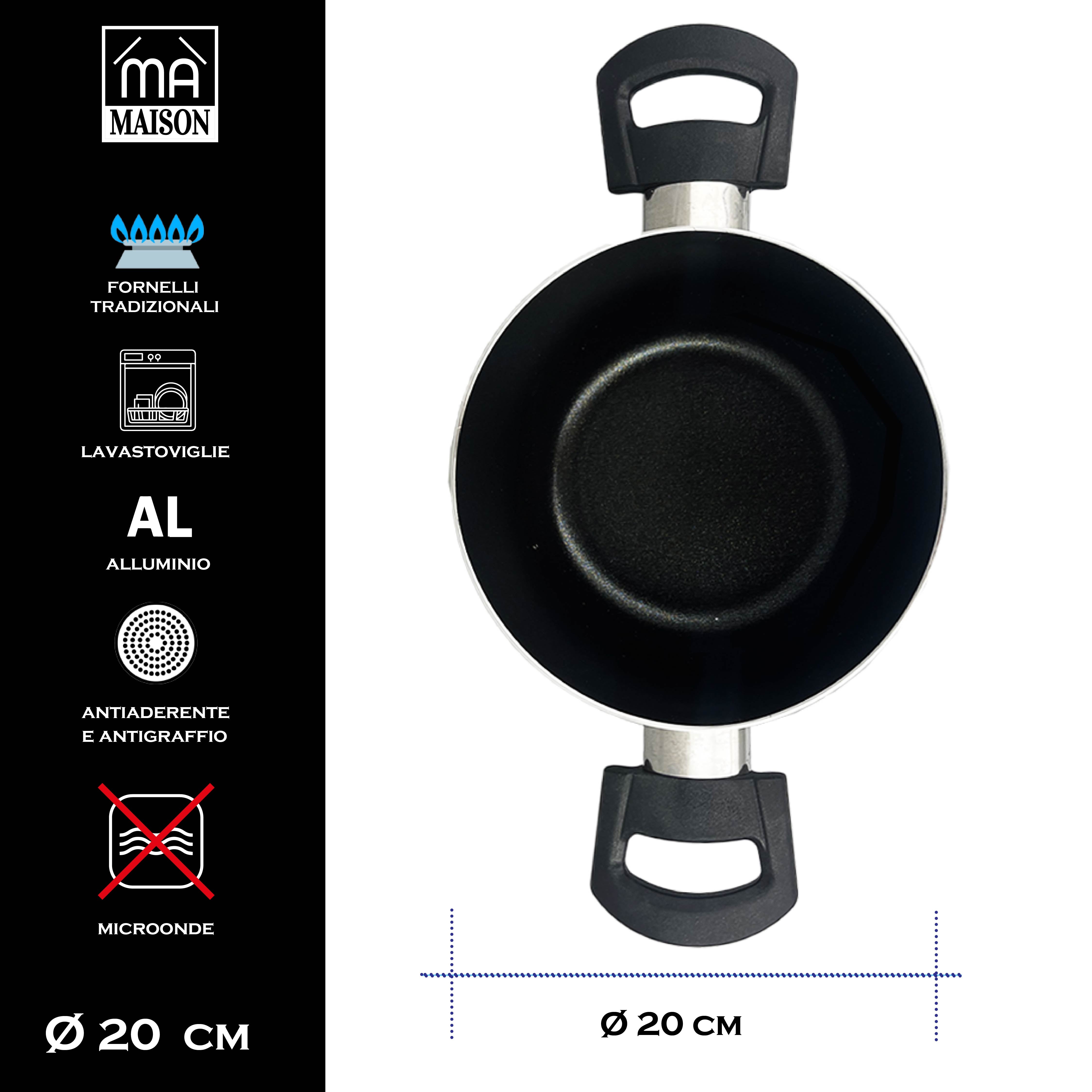 MA MAISON PENTOLA LINEA ALESSIA 20 CM SPESSORE 1.60 MM ANTIADERENTE E ANTIGRAFFIO IN ALLUMINIO