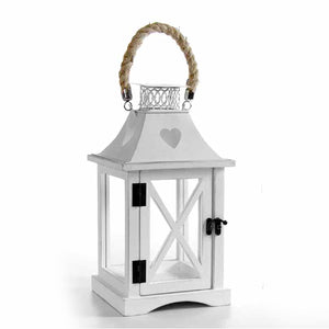 LANTERNA CON STRUTTURA IN LEGNO 17.5 X 17.5 X 36 CM COLORE BIANCO