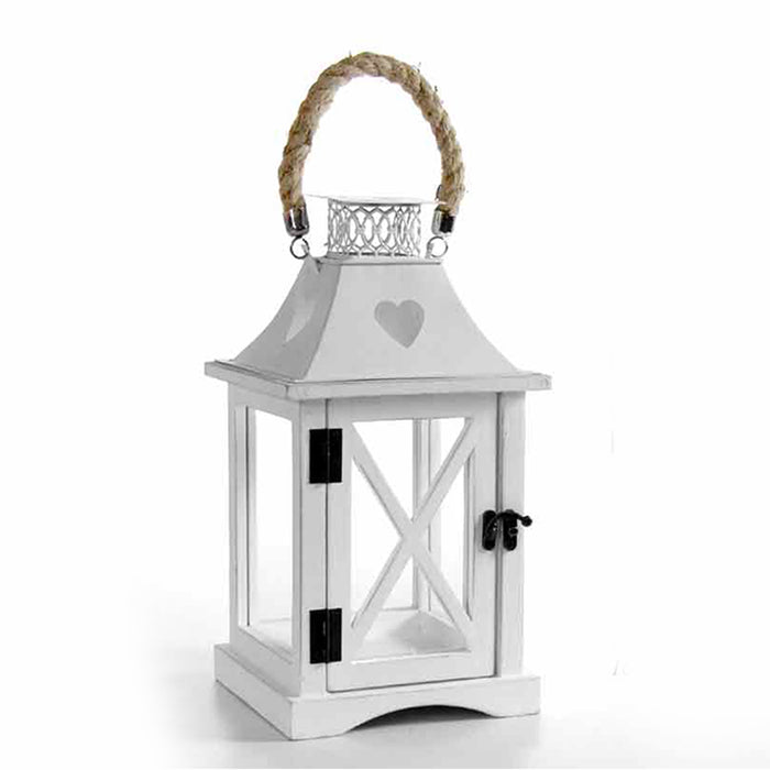LANTERNA CON STRUTTURA IN LEGNO 17.5 X 17.5 X 36 CM COLORE BIANCO