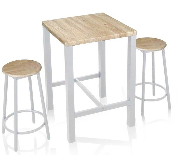 SET TAVOLO CON 2 SGABELLI COLORE LEGNO E BIANCO  60X60XH87 CM