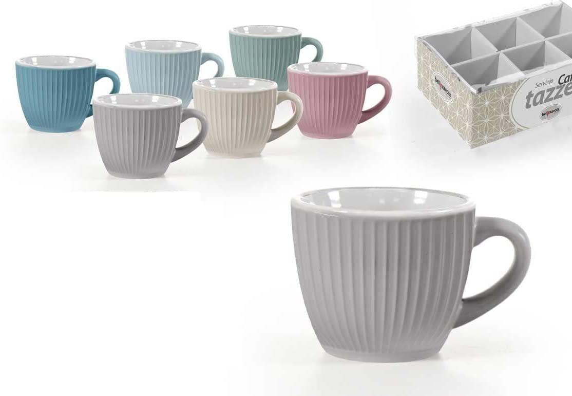 SET 6 TAZZINE DA CAFFÈ IN CERAMICA CON DESIGN RIGATO IN MULTICOLORE