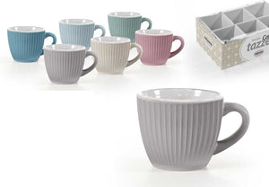 SET 6 TAZZINE DA CAFFÈ IN CERAMICA CON DESIGN RIGATO IN MULTICOLORE