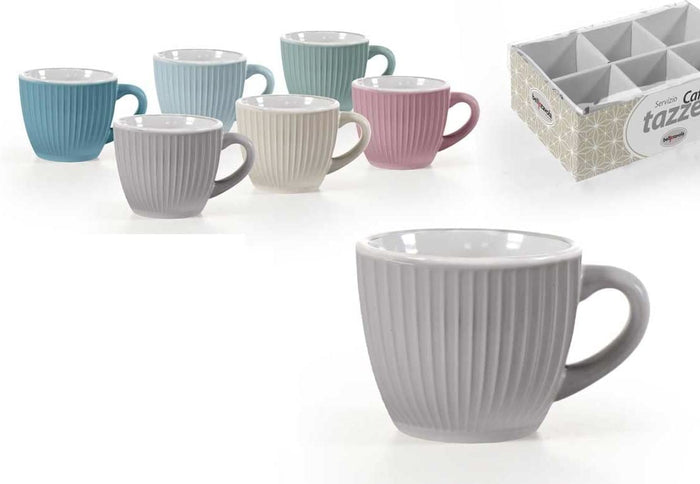 SET 6 TAZZINE DA CAFFÈ IN CERAMICA CON DESIGN RIGATO IN MULTICOLORE