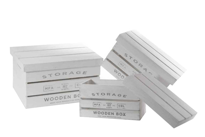 SET 3 CASSETTE IN LEGNO BIANCO CON COPERCHIO IN MISURE DIFFERENTI