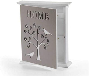 CASETTA PORTA CHIAVI DA PARETE IN LEGNO CON DECORO HOME 20 X 24 X 5,8 CM
