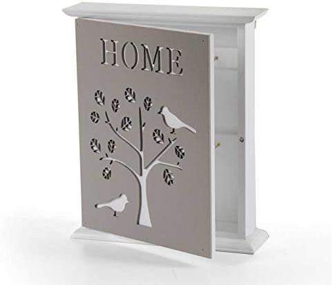 CASETTA PORTA CHIAVI DA PARETE IN LEGNO CON DECORO HOME 20 X 24 X 5,8 CM