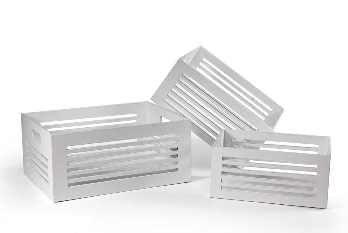 SET 3 CASSETTE BIANCHE DECORATIVE REALIZZATE IN LEGNO