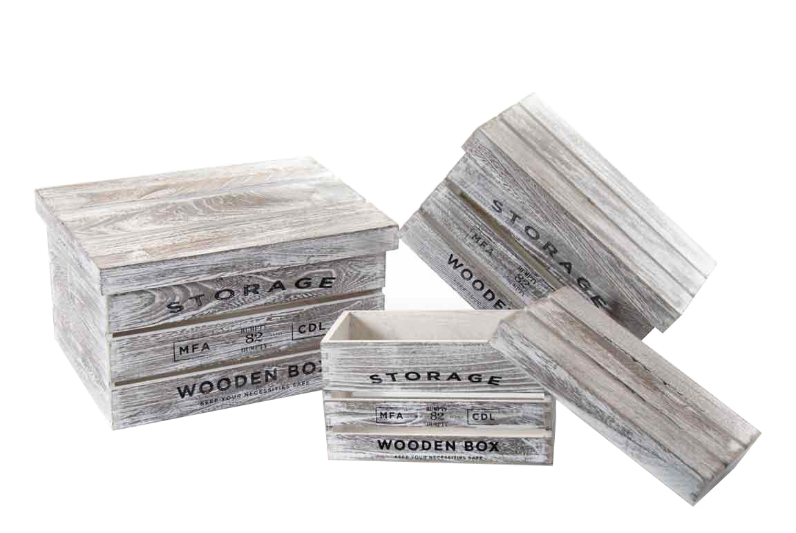 MAURY'S SET 3 CASSETTE IN LEGNO ANTICATO CON COPERCHIO IN MISURE DIFFERENTI