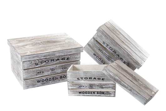 MAURY'S SET 3 CASSETTE IN LEGNO ANTICATO CON COPERCHIO IN MISURE DIFFERENTI