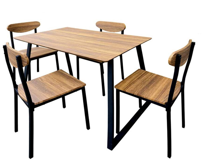 SET TAVOLO CON 4 SEDIE METALLO E LEGNO COLORE NOCE 110 X 70 X H76 CM
