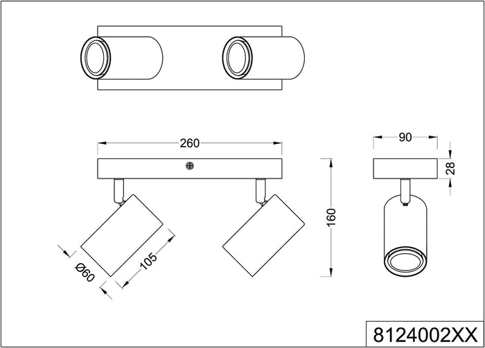 MARLEY BARRA DA SOFFITTO CON 2 FARETTI IN ACCIAIO 31.5 CM