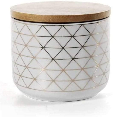 BARATTOLO IN PORCELLANA CON TAPPO IN LEGNO 10 X H8CM