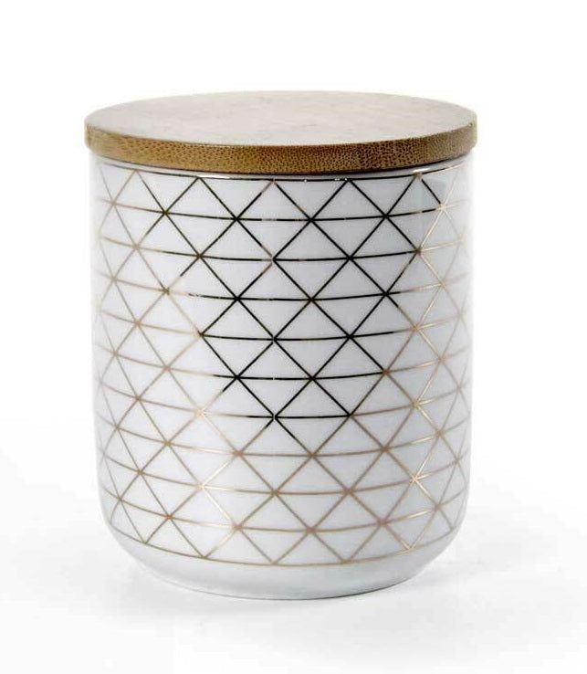 BARATTOLO IN PORCELLANA CON TAPPO IN LEGNO 10 X H12 CM