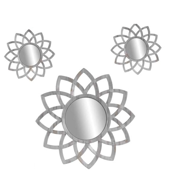 3 SPECCHI A FIORE IN COLORE BIANCO 35/20 CM IN PLASTICA