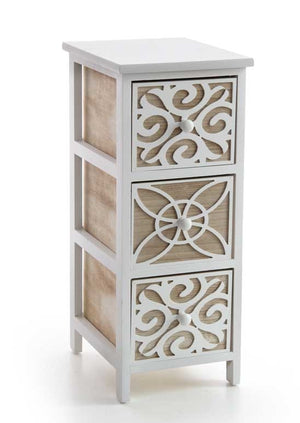 CASSETTIERA DA ARREDO DECORATA CON 3 CASSETTI 26X32XH62CM LEGNO E BIANCO
