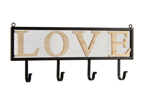 APPENDINO IN METALLO CON APPLICAZIONE IN LEGNO SCRITTA LOVE 46 X 20 X 6 CM