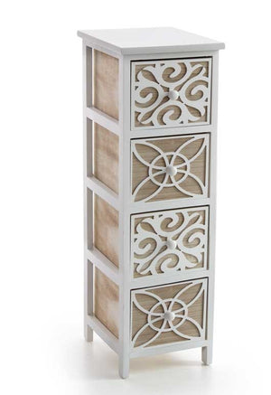 CASSETTIERA IN LEGNO DECORATO 4 CASSETTI 26 X 32 X 80 CM BICOLORE