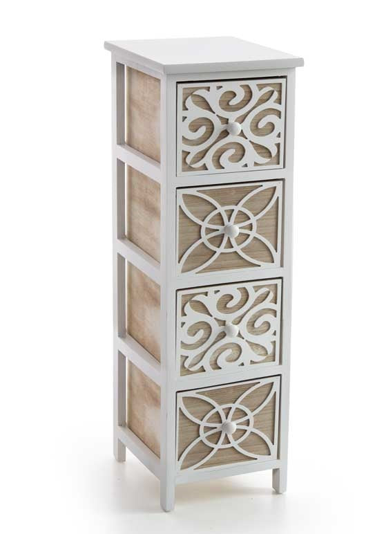 CASSETTIERA IN LEGNO DECORATO 4 CASSETTI 26 X 32 X 80 CM BICOLORE