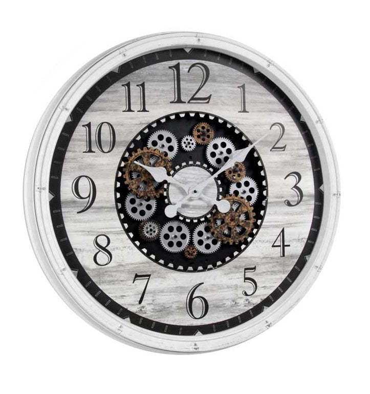 OROLOGIO DA PARETE CON INGRANAGGI E CORNICE IN PLASTICA 76X5 CM BIANCO