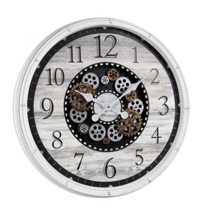 OROLOGIO DA PARETE CON INGRANAGGI E CORNICE IN PLASTICA 76X5 CM BIANCO