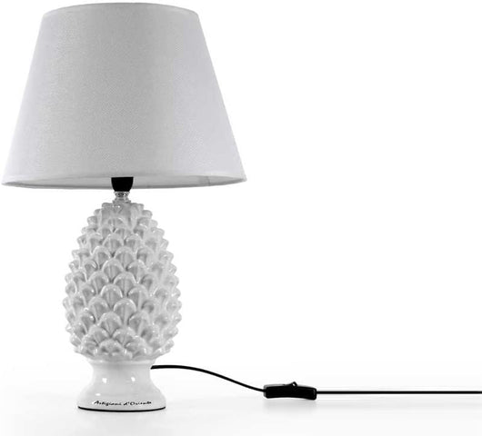LAMPADA LUMETTO CON DESIGN A PIGNA CON BASE IN COLORE BIANCO 44.5 CM