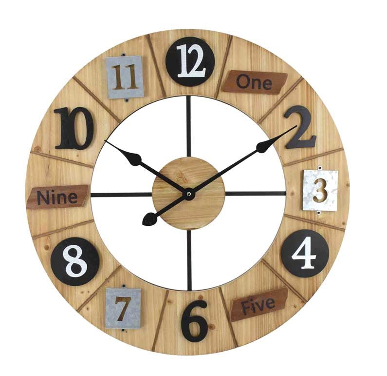 MAURY'S OROLOGIO DA PARETE IN LEGNO CON NUMERI SIMPATICI 60X5,5X60CM COLOR LEGNO